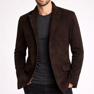 Men’s Dark Brown Suede Blazer Jacket | Movie Wardrobe Piece | Tailored Fit M